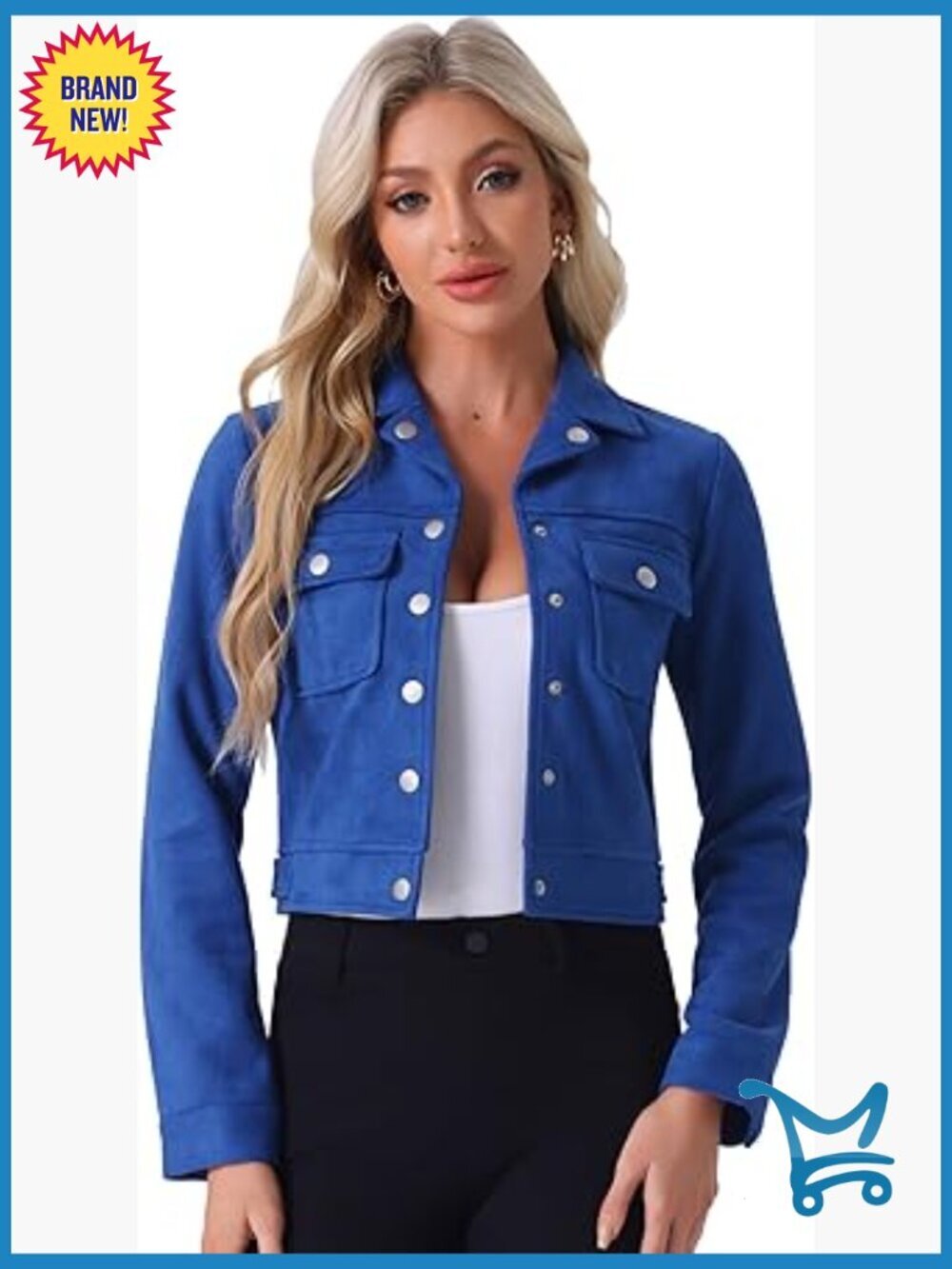 Faux Suede Cropped Moto Jacket Button Down Collar Pockets